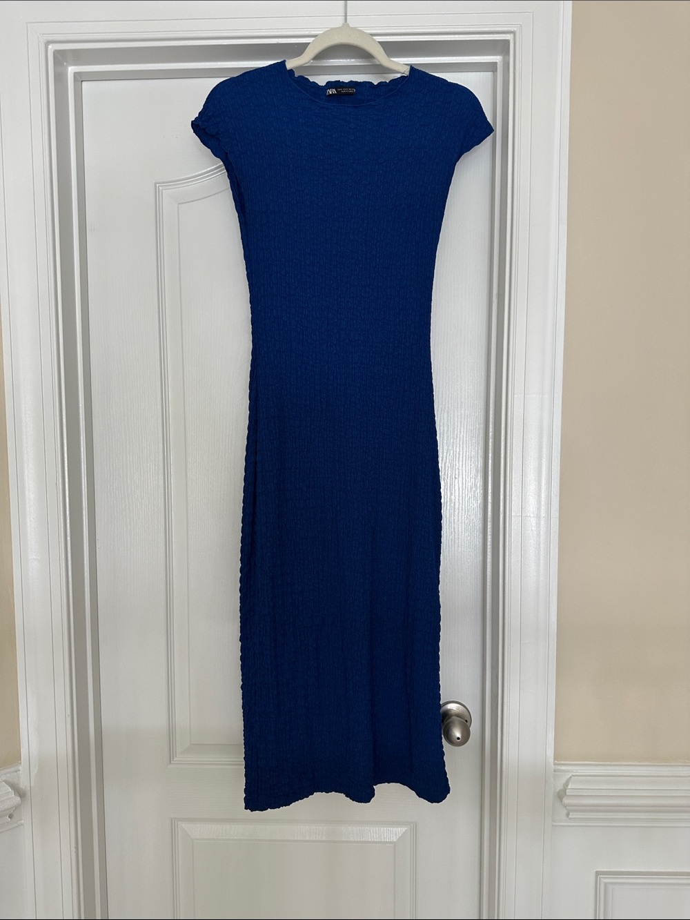 Zara Cobalt Blue Ribbed Maxi Dress with Cap Sleeves